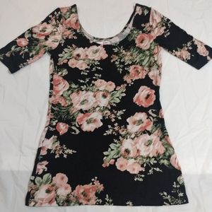 Bongo black floral scoop neck short sleeve blouse